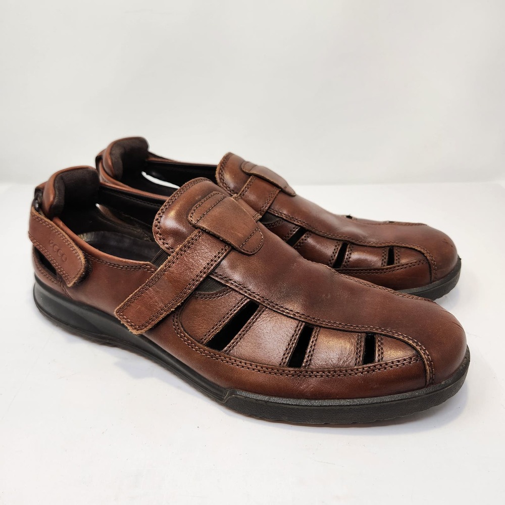 Ecco Mens Transporter Brown Leather Fisherman Sandals Size 47 US 13 Casual Shoes